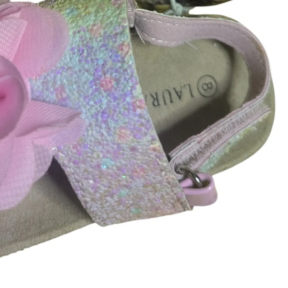 Laura Ashley Toddler Girl Sandals Sz 8 Pink Glitter Flower